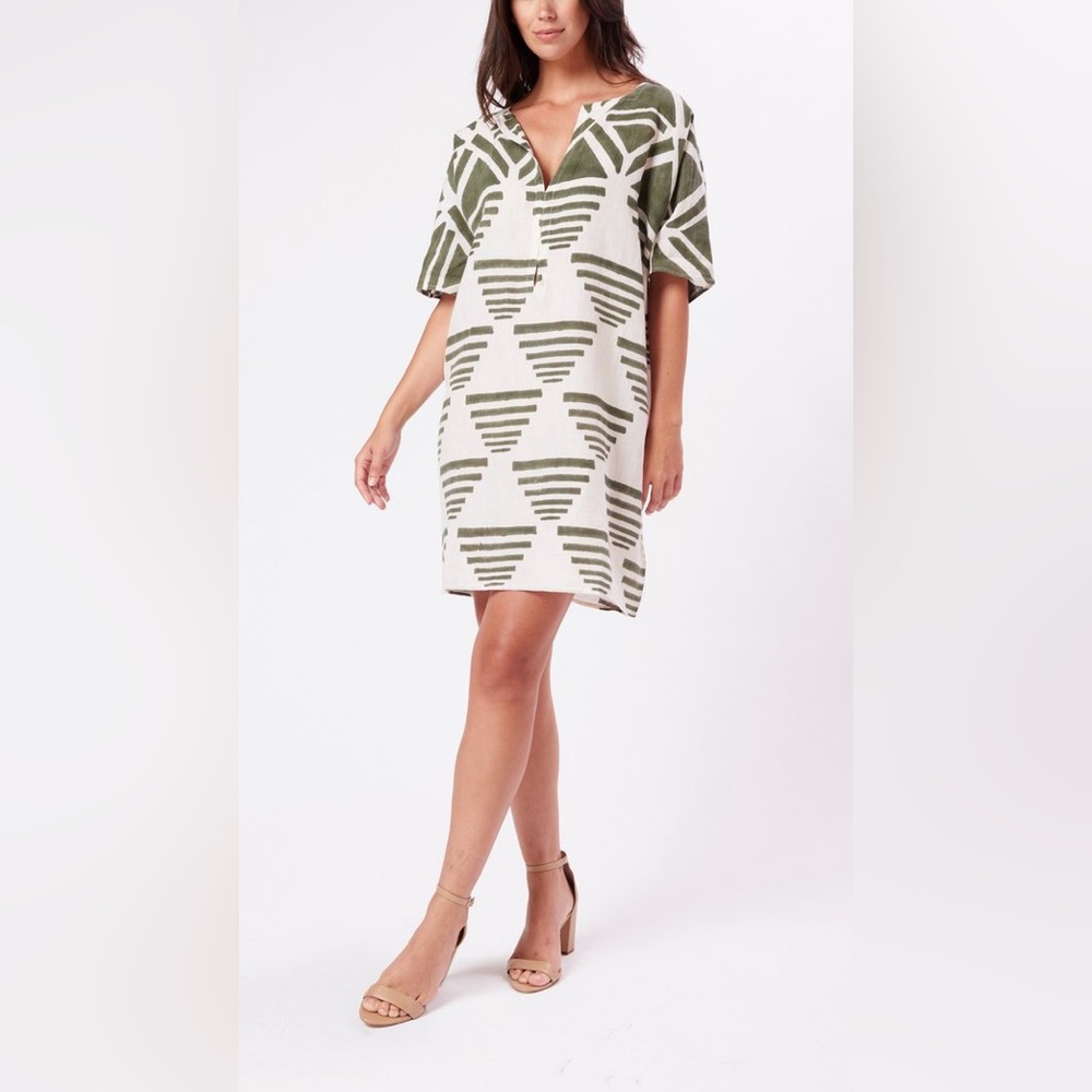 Emerson Fry Olive & Cream Geometric Shift Dress